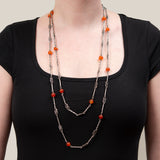 Art Deco Sterling Silver Carnelian Muff Chain