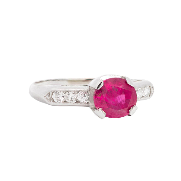 Estate Platinum Pink Sapphire + Diamond Engagement Ring 1.53ctw