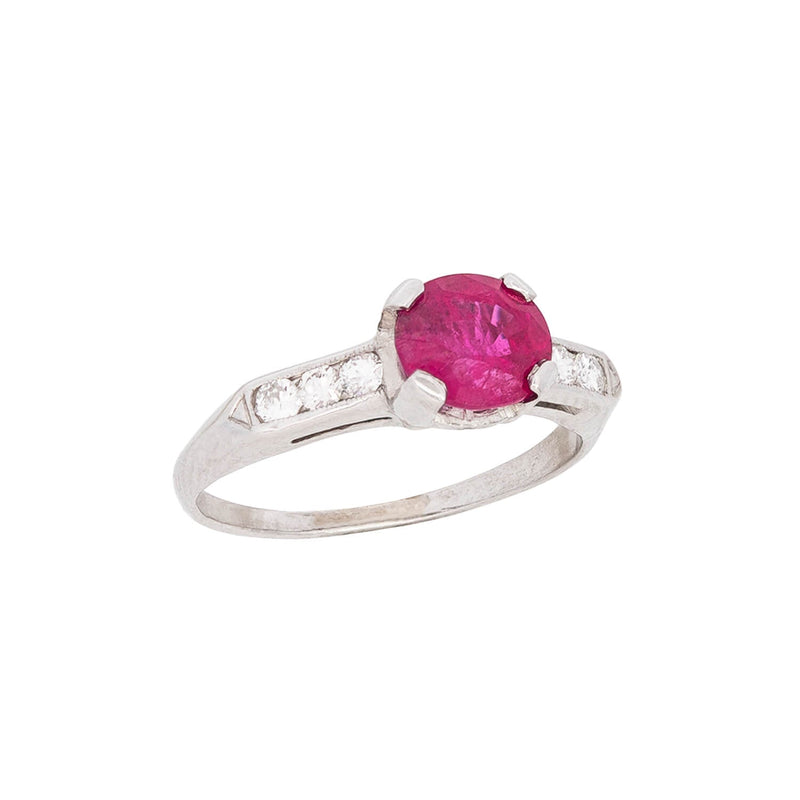 Natural Round Peachy-Pink Sapphire and Diamond Halo Engagement Ring in 14k  white gold (GR-5971)