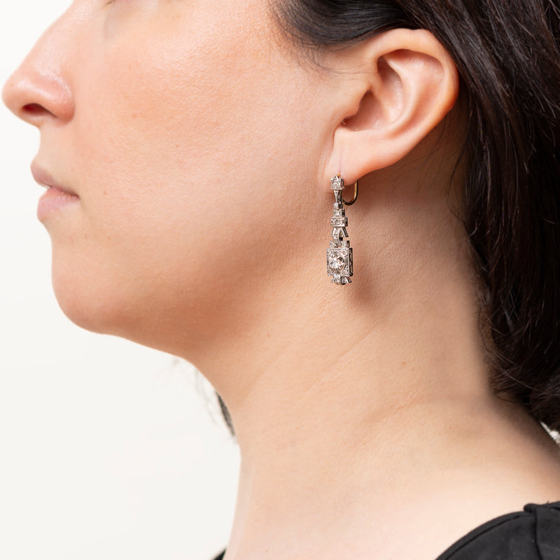 Late Art Deco Platinum 1.35ctw Diamond Drop Earrings