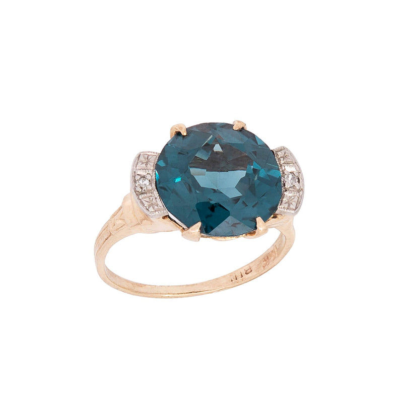 Estate 14k Blue Zircon + Diamond Engagement Ring 4.50ctw