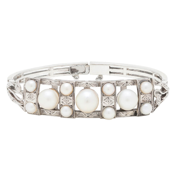 Art Nouveau Sterling Silver Pearl Bracelet