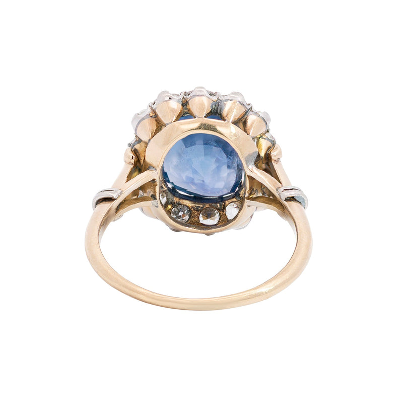 Edwardian 14k Platinum Diamond + Sapphire Ring 8ctw+ Center