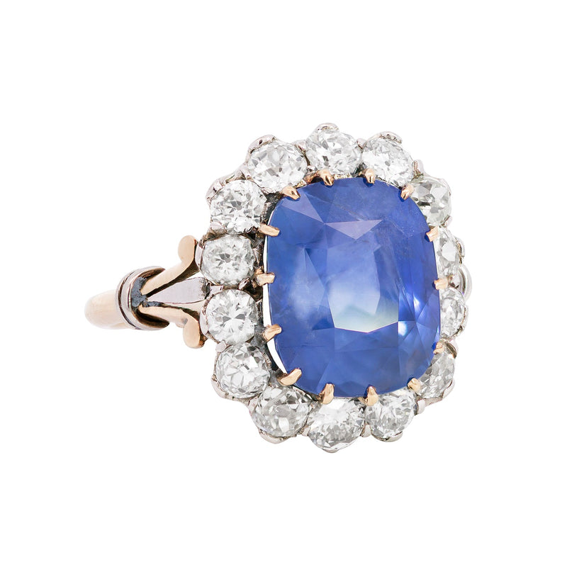 Edwardian 14k Platinum Diamond + Sapphire Ring 8ctw+ Center