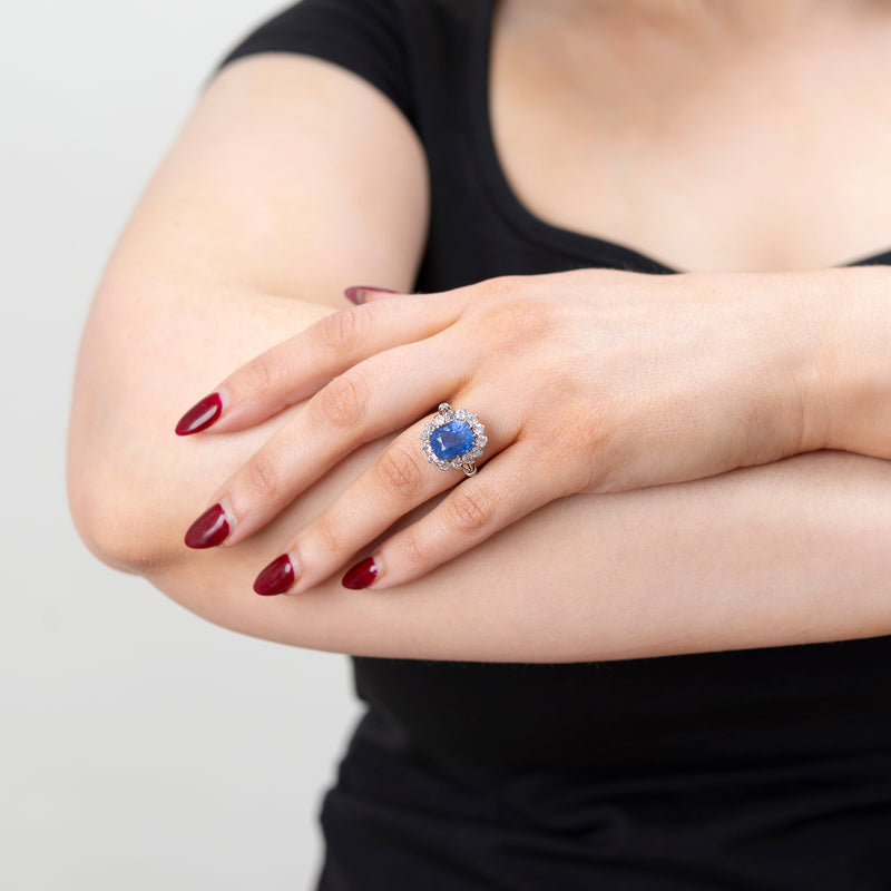 Edwardian 14k Platinum Diamond + Sapphire Ring 8ctw+ Center