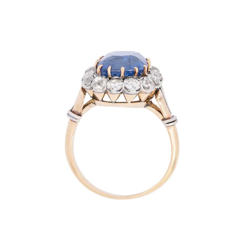 Edwardian 14k Platinum Diamond + Sapphire Ring 8ctw+ Center