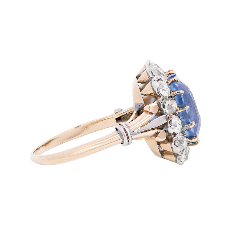 Edwardian 14k Platinum Diamond + Sapphire Ring 8ctw+ Center