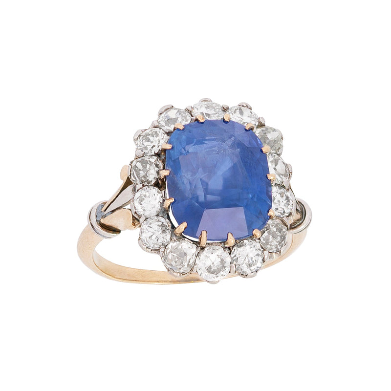 Edwardian 14k Platinum Diamond + Sapphire Ring 8ctw+ Center