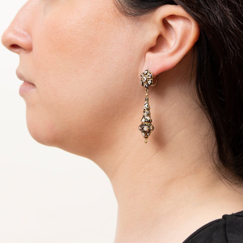Victorian 18k Swiss Enamel Dangle Earrings