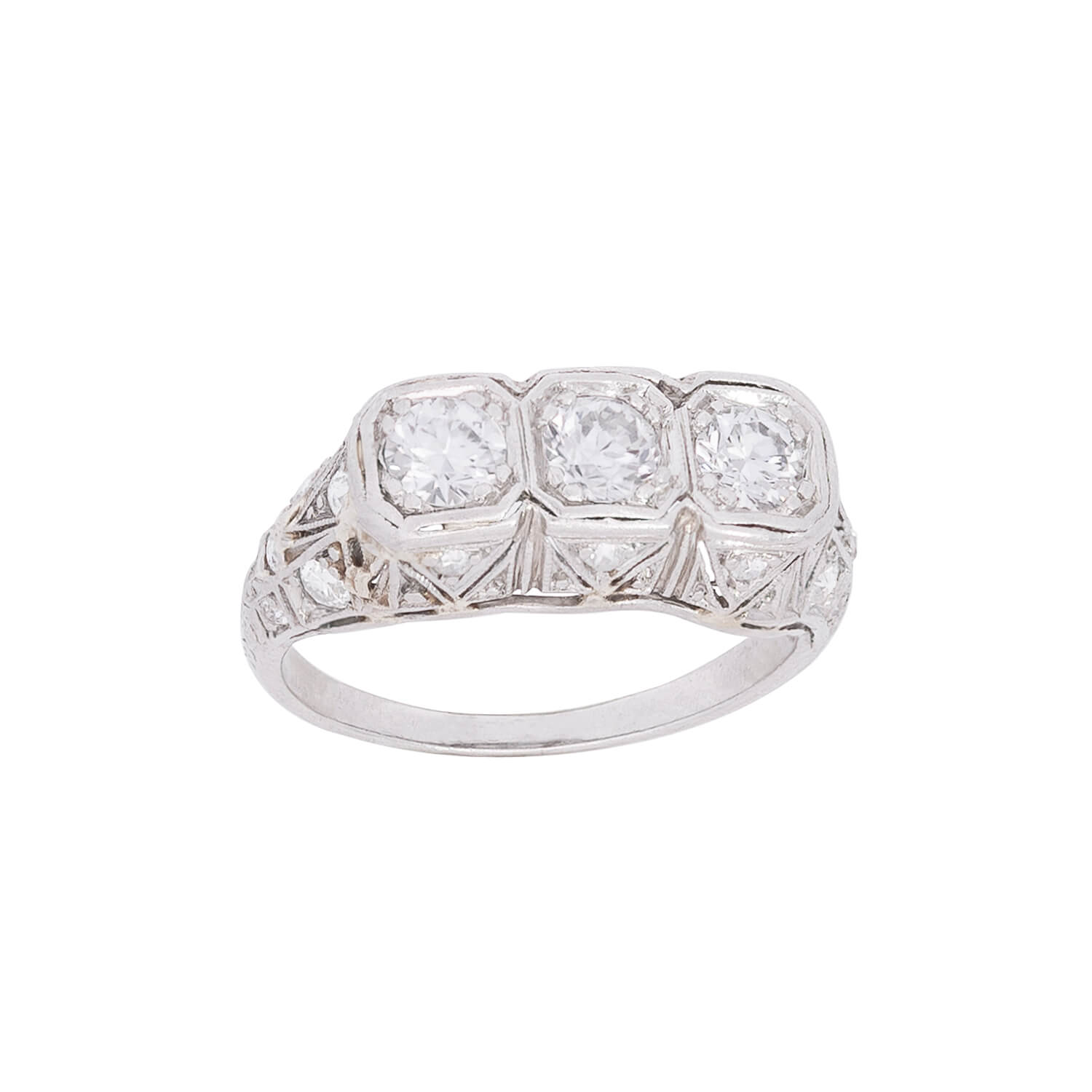 Art Deco Platinum Diamond Engagement Ring .75