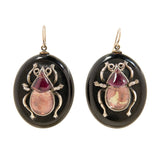 Victorian Jet + Quartz Scarab Pendant and Earrings Set