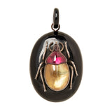Victorian Jet + Quartz Scarab Pendant and Earrings Set