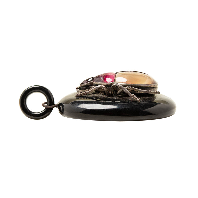 Victorian Jet + Quartz Scarab Pendant and Earrings Set