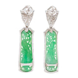 Art Deco Platinum Diamond and Jade Earrings