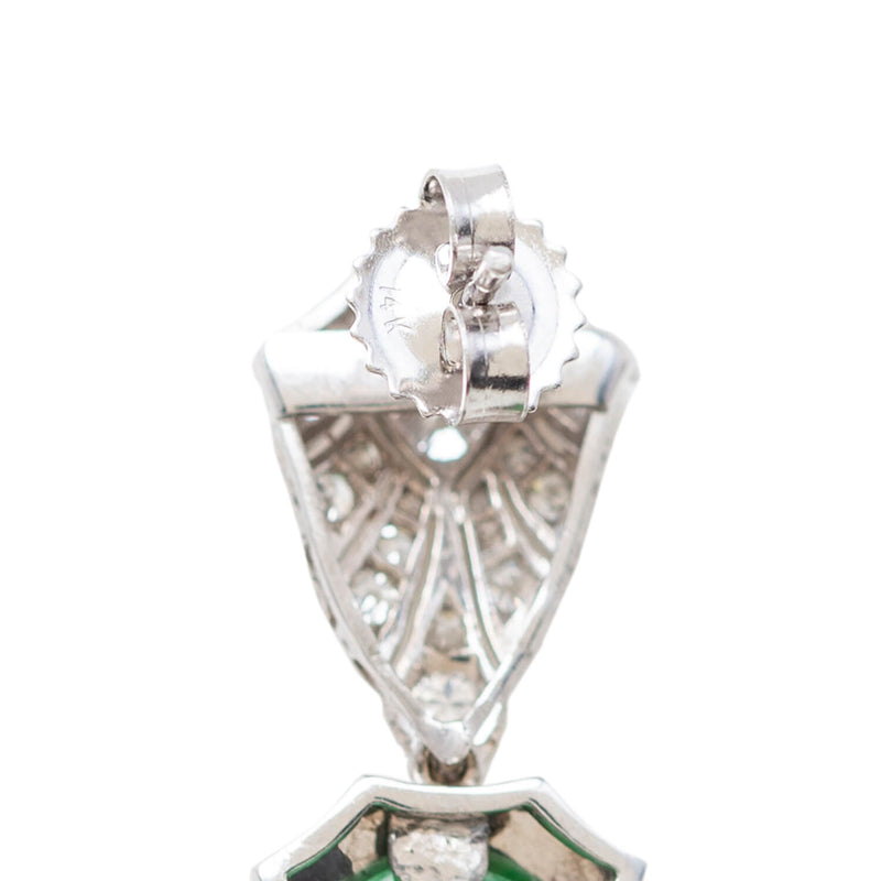 Art Deco Platinum Diamond and Jade Earrings