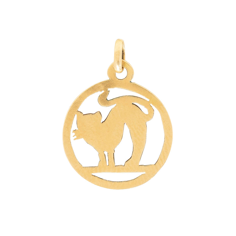 Art Deco French 18k Enamel Black Cat Pendant