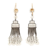 Art Deco Sterling Silver Rock Quartz Crystal Chandelier Earrings