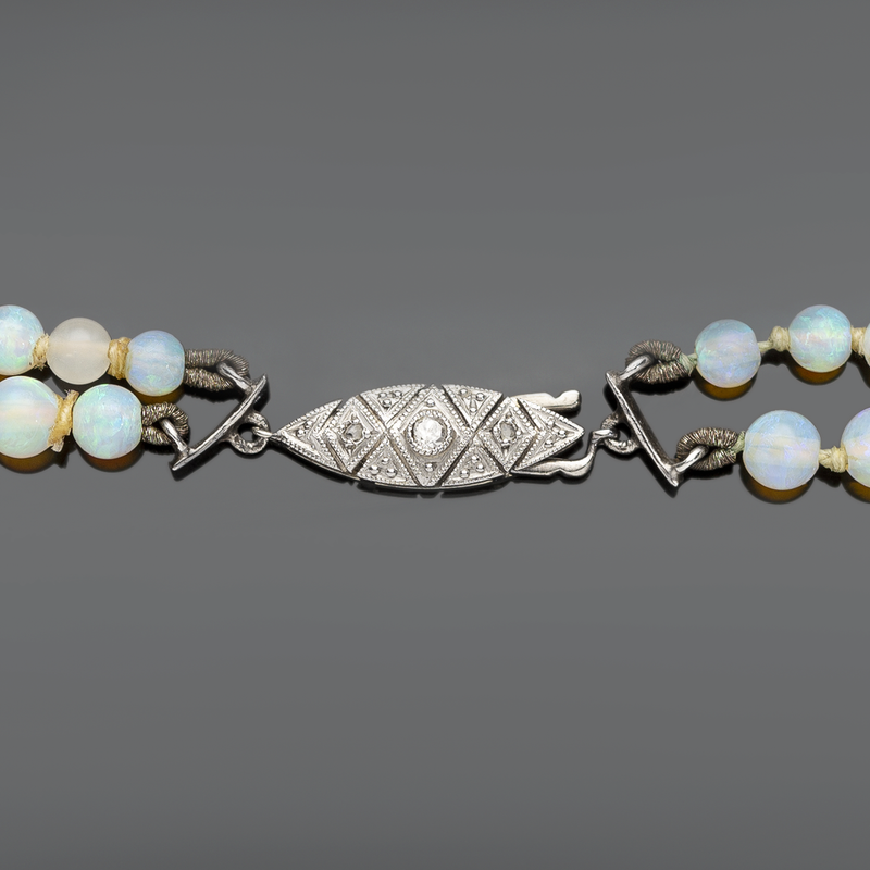 Art Deco Platinum Two Strand Graduated Opal Necklace