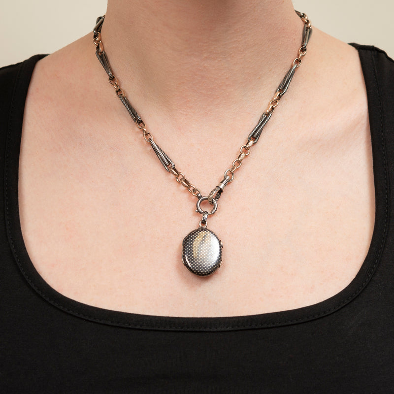 Late Victorian Silver &  9k Gold Niello Locket