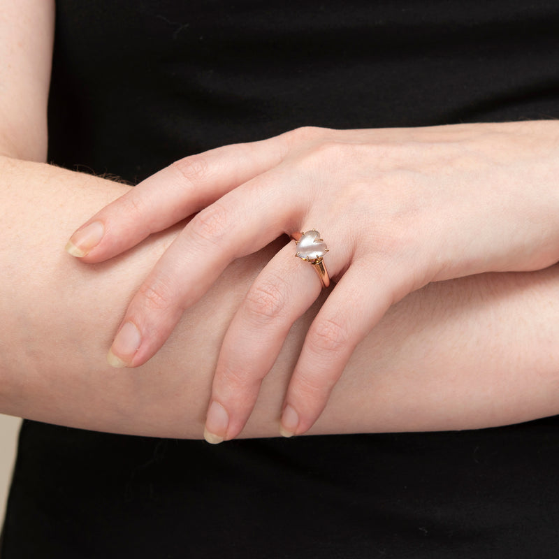 Victorian 14kt Moonstone Heart-Shaped Ring