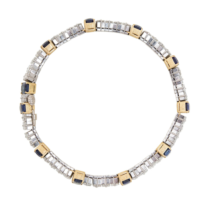 Retro 18k/Platinum Sapphire + Diamond Line Bracelet