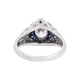 Edwardian Platinum Diamond and Sapphire Engagement Ring 1.39ctw