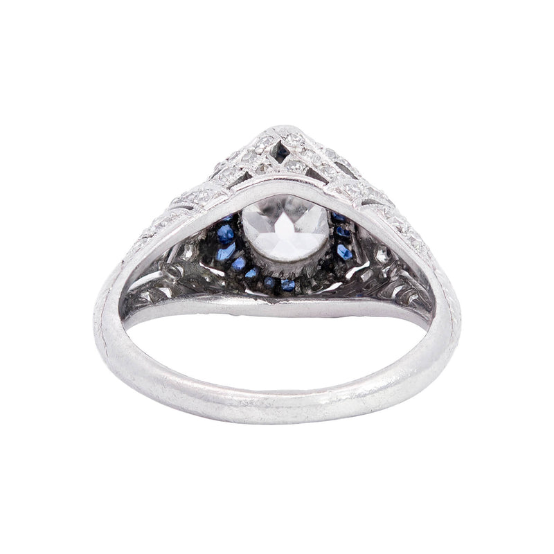 Edwardian Platinum Diamond and Sapphire Engagement Ring 1.39ctw