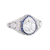 Edwardian Platinum Diamond and Sapphire Engagement Ring 1.39ctw