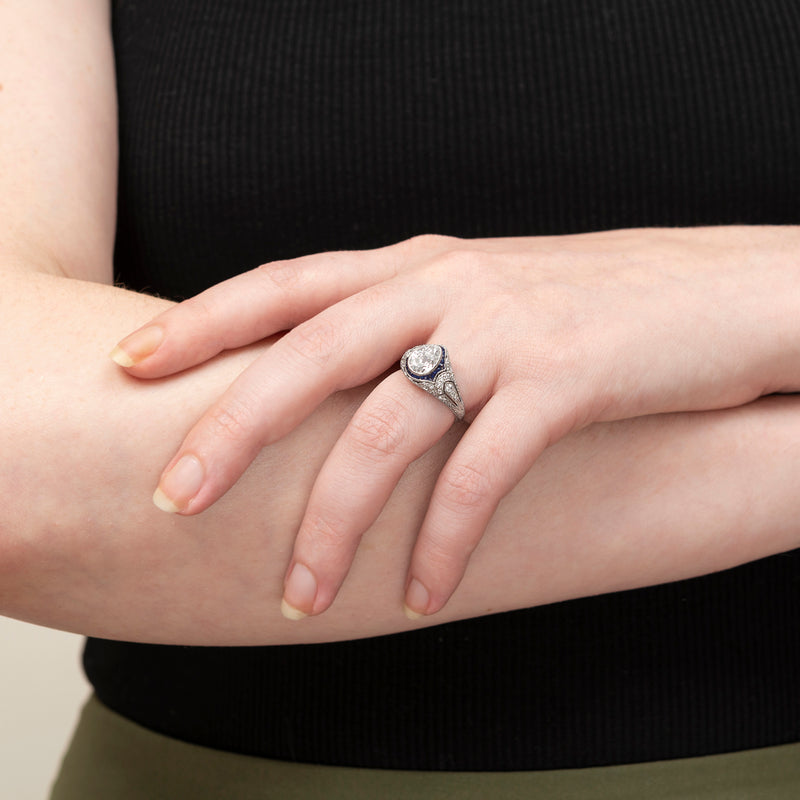 Edwardian Platinum Diamond and Sapphire Engagement Ring 1.39ctw