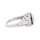 Edwardian Platinum Diamond and Sapphire Engagement Ring 1.39ctw