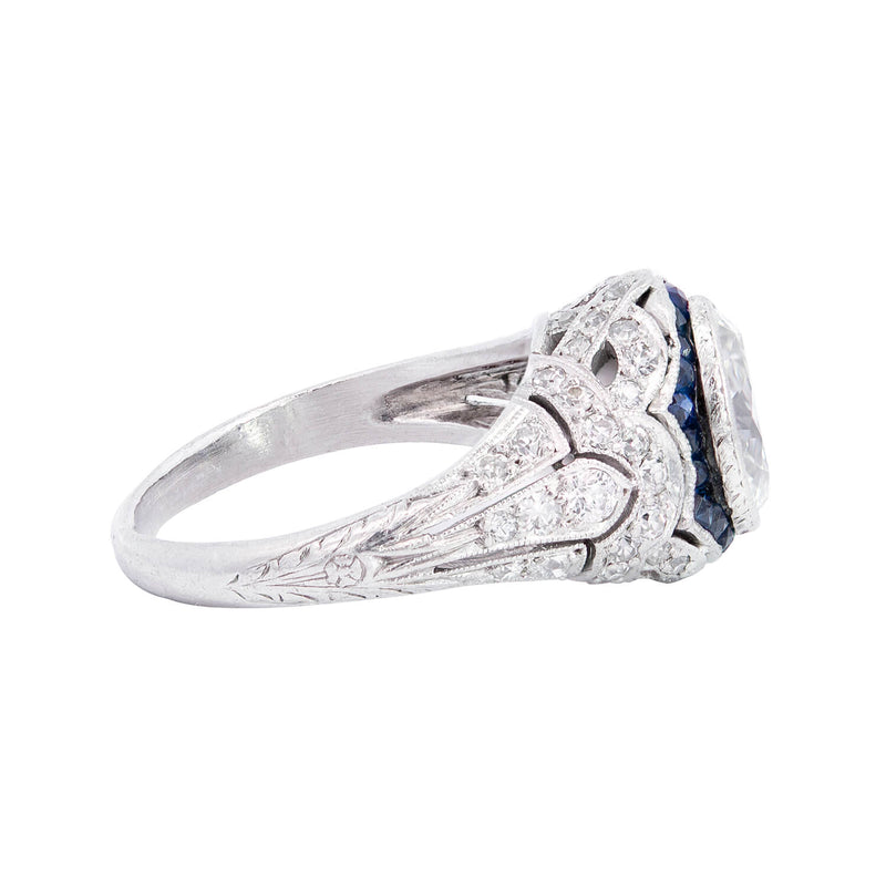 Edwardian Platinum Diamond and Sapphire Engagement Ring 1.39ctw