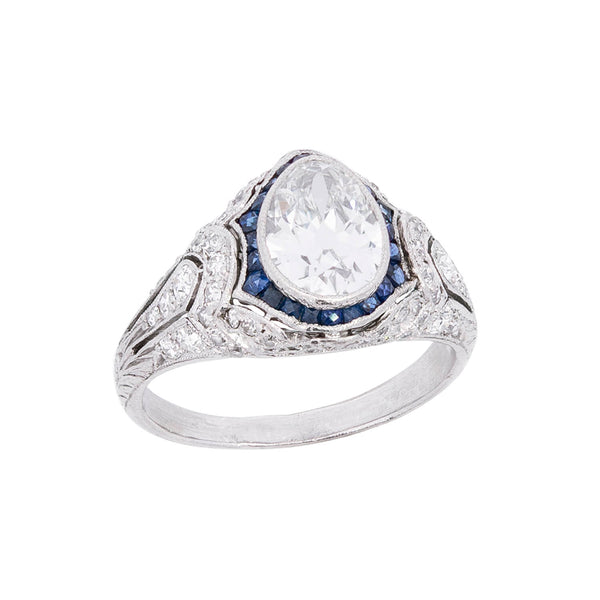 Edwardian Platinum Diamond and Sapphire Engagement Ring 1.39ctw