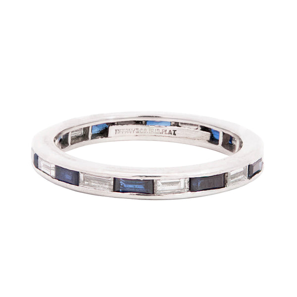 Vintage TIFFANY & CO. Platinum Diamond + Sapphire Eternity Band