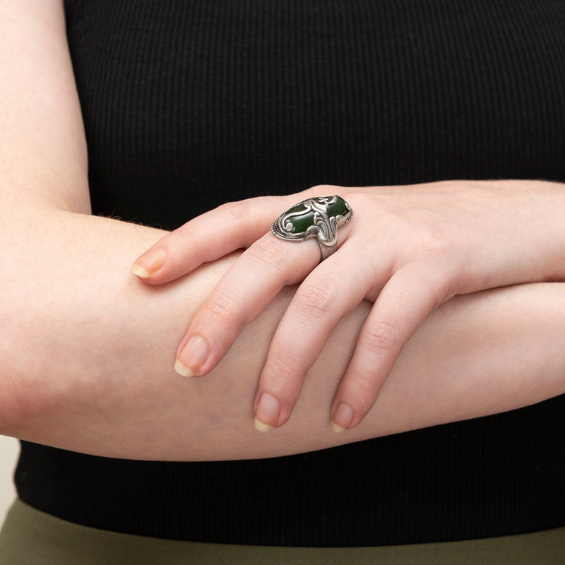 GEORGE JENSEN Retro Sterling Silver Green Agate Ring