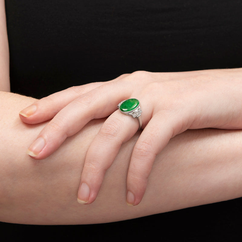 Jadeite Jade Diamond 3-Stone Platinum Ring – jeweleretteandco