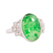 Edwardian Platinum Jade + Diamond Ring (On Hold)
