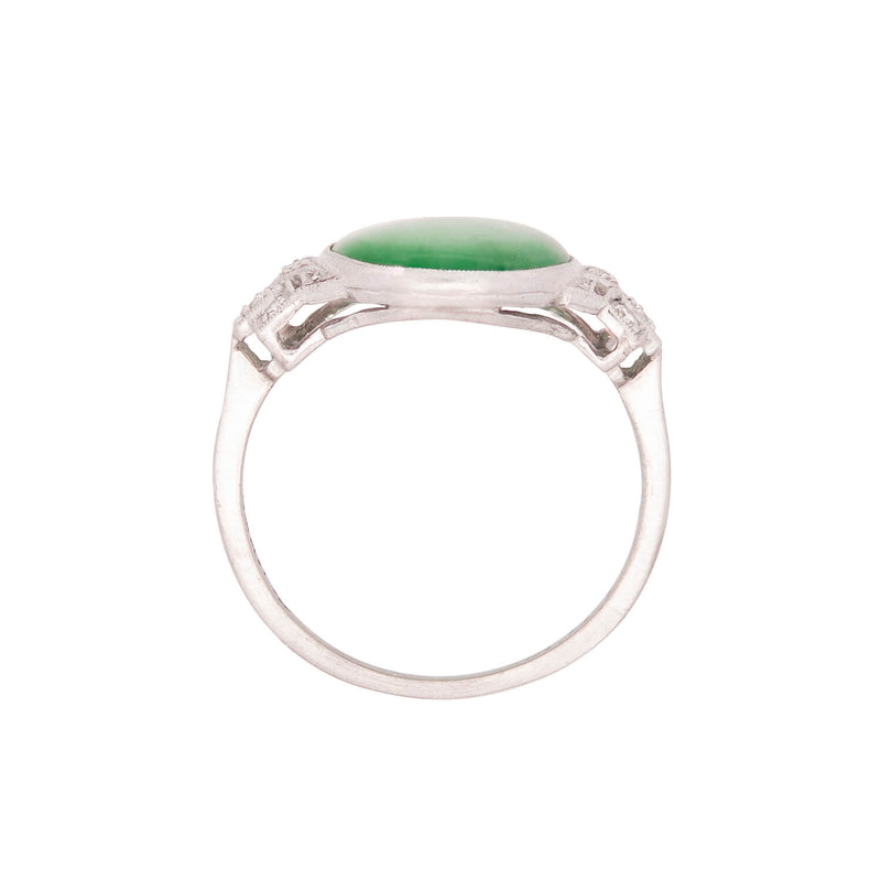 Edwardian Platinum Jade + Diamond Ring