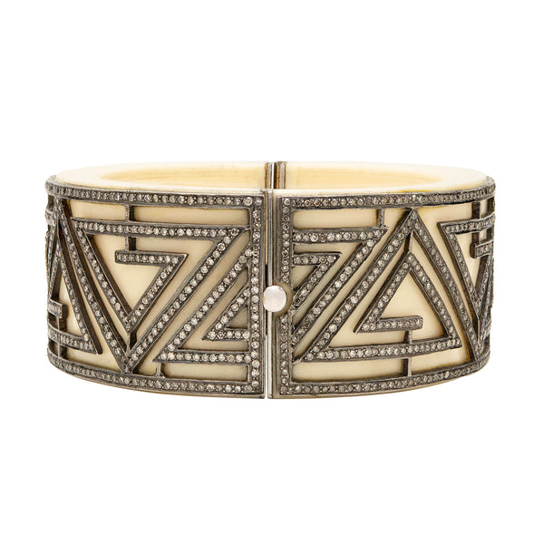 Estate 10k Bone + Diamond Bracelet