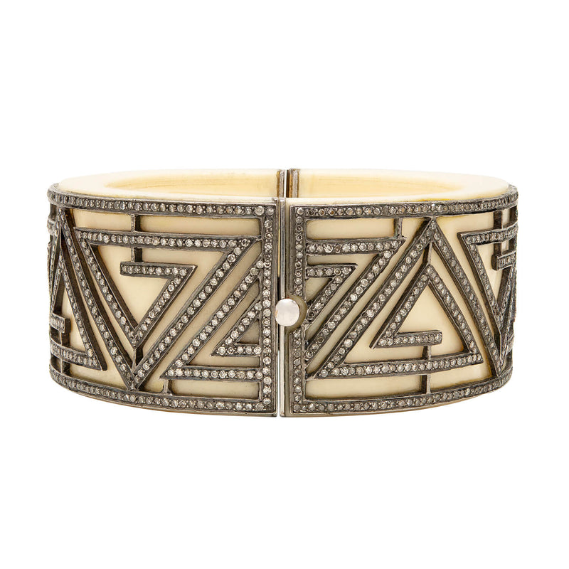 Estate 10k Bone + Diamond Bracelet