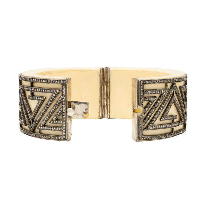 Estate 10k Bone + Diamond Bracelet