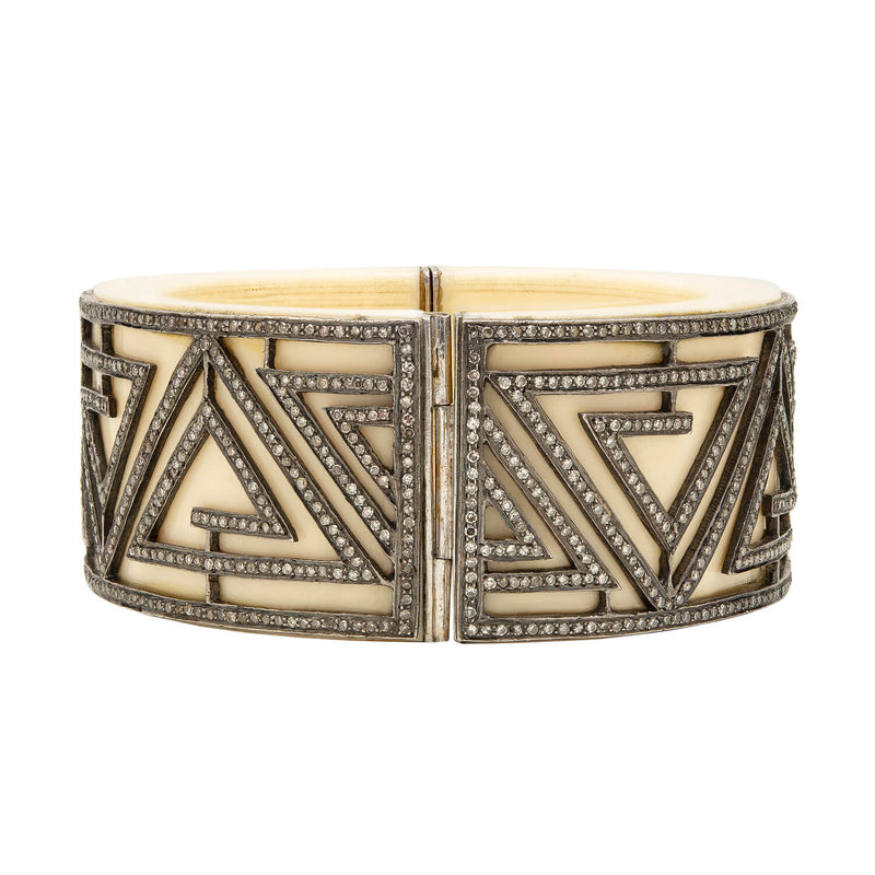 Estate 10k Bone + Diamond Bracelet