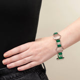 Art Deco Sterling Silver Rock Quartz + Chrysoprase Link Bracelet