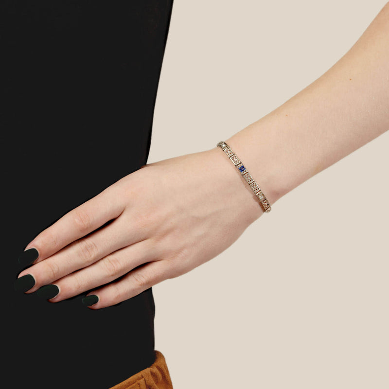 Art Deco 14k/Platinum Diamond & Sapphire Line Bracelet