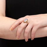 Arts & Crafts 12k Rose Gold Moonstone + Diamond Ring