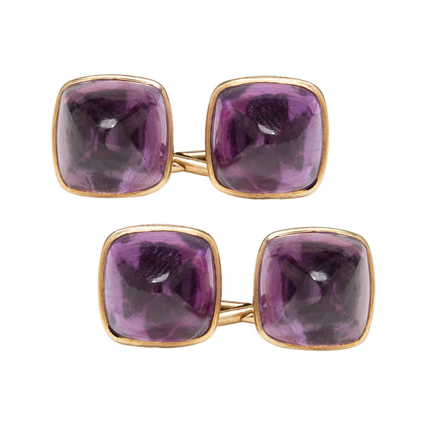 Edwardian 14k Bullet Cabochon Amethyst Cufflinks