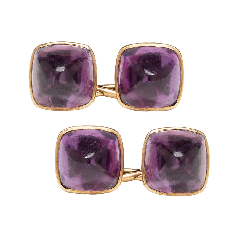 Edwardian 14k Bullet Cabochon Amethyst Cufflinks