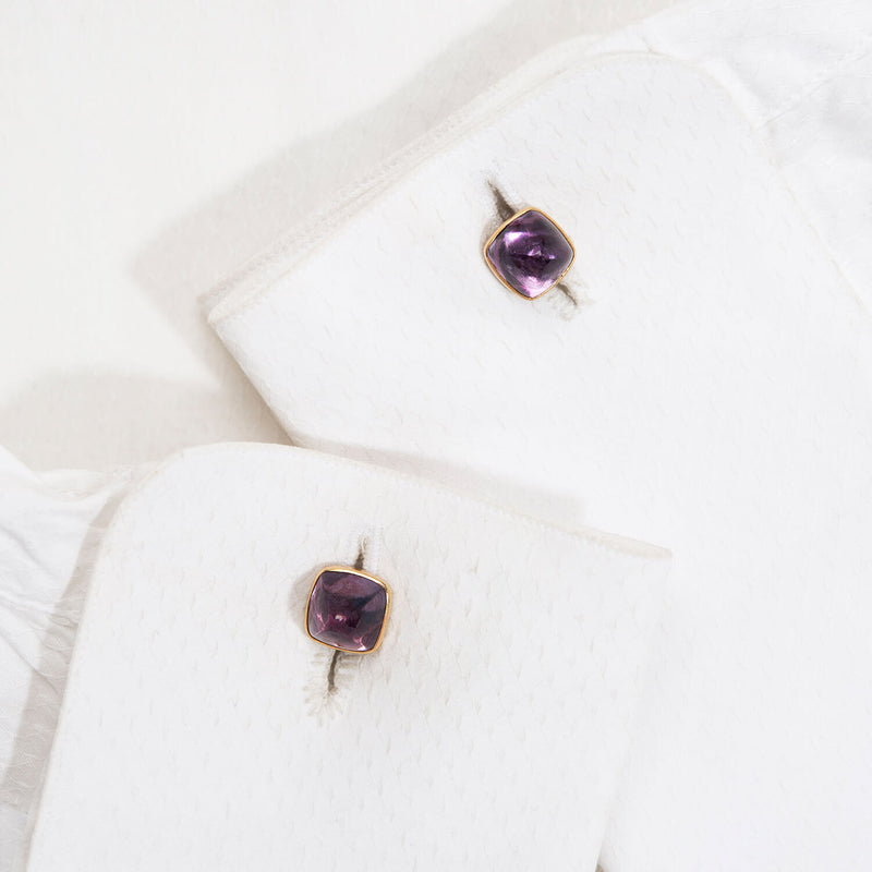 Edwardian 14k Bullet Cabochon Amethyst Cufflinks