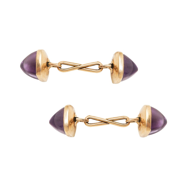 Edwardian 14k Bullet Cabochon Amethyst Cufflinks