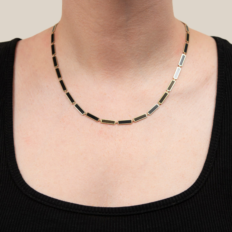 Estate 14k & Black Enamel Link Necklace