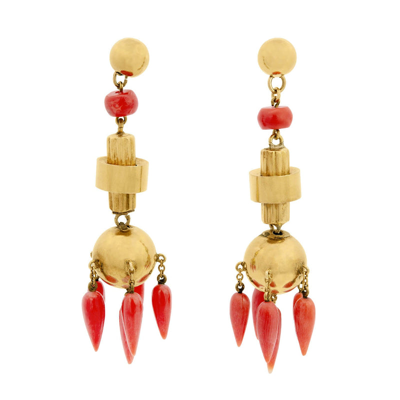 Victorian 18K Natural Coral Chandelier Earrings A. Brandt Son